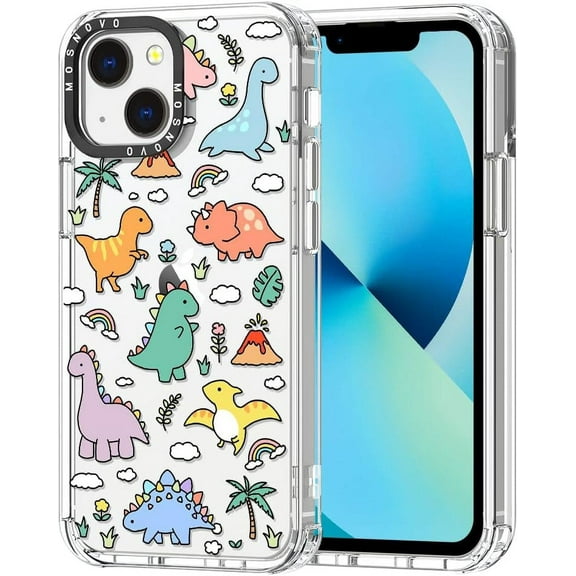 Case for iPhone 13,14，15，16 [Buffertech 6.6ft Military-Grade Drop Protection] [Anti Peel Off Tech] Clear TPU Bumper Phone Case Cover Design - Dinosaur Land