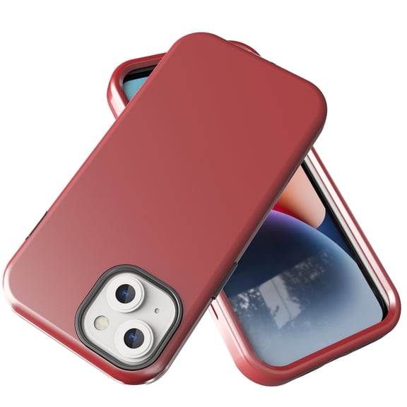 Case for iPhone 13, 3 Layers Protection PU Leather & Hard PC Hybird Case Heavy Duty Military-Grade Drop Bumper Silicone Back Shockproof Anti-Scratch Shell for iPhone 13, Red