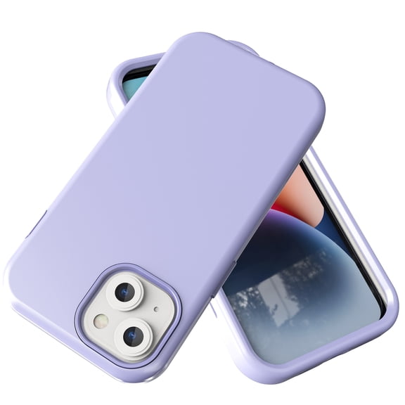 Case for iPhone 13, 3 Layers Protection PU Leather & Hard PC Hybird Case Heavy Duty Military-Grade Drop Bumper Silicone Back Shockproof Anti-Scratch Shell for iPhone 13, Light Purple