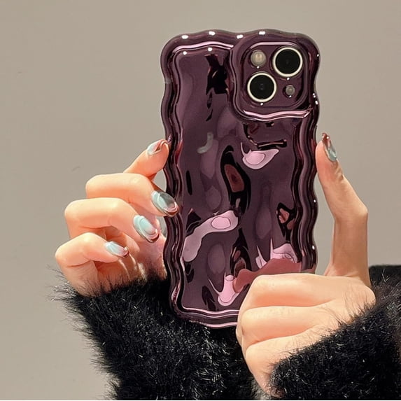 Case for iPhone 13,3D Meteorite Bubble Pattern Electroplate Plating Glitter Curly Wavy Frame Glossy Case,Soft TPU Shockproof Case for iPhone 13 Phone Case 6.1 Inch,Dark Green