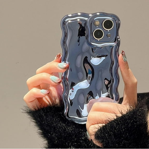 Case for iPhone 13,3D Meteorite Bubble Pattern Electroplate Plating Glitter Curly Wavy Frame Glossy Case,Soft TPU Shockproof Case for iPhone 13 Phone Case 6.1 Inch,Blue