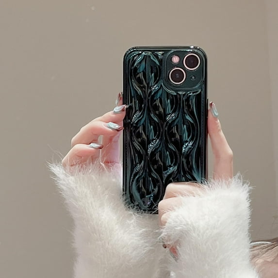 Case for iPhone 13,3D Water Ripple Pattern Chrome Plating Electroplate Non-Yellowing Glossy Case,Soft TPU Full Protection Case for iPhone 13 Phone Case 6.1 Inch,Dark Green