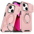 thumbnail image 1 of Case for iPhone 13 6.1-inch, Built In Slide Camera Cover & Rotatable Kickstand Sliding Ring Heavy Duty ShockProof Protective Case for iPhone 13,Pink,For iPhone 13, 1 of 8