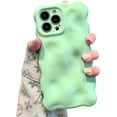 thumbnail image 1 of Case for iPhone 13 6.1 inch, Cute Solid Color Curly Wave Shape Shockproof Soft Bumper Phone Case, Candy Water Ripple 3D Silicon Slim Pretty Case Non-Yellowing Cover, Green, 1 of 12