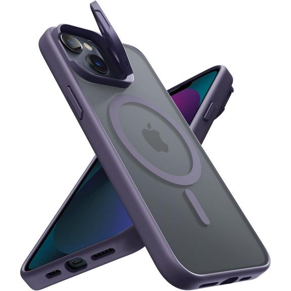 Case for iPhone 13 Case with Camera Guard Kickstand,[ Grade Drop Tested][Compatible with MagSafe] Translucent Matte Back Case for iPhone 13 6.1 inch - Purple