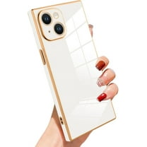 Case for iPhone 13 Case Cute Plating Gold Case for Women Girls Soft TPU Shockproof Raised Full Camera Protection Electroplate Bumper Cover for iPhone 13-White