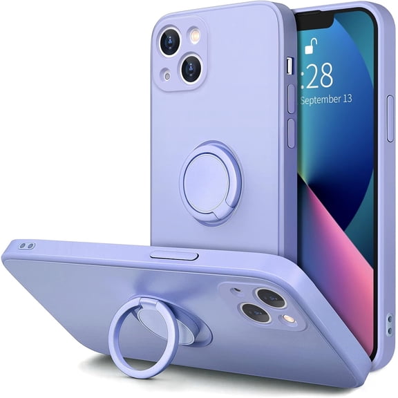 Case for iPhone 13 Case with Ring Stand [360°Rotatable Ring Holder Magnetic Kickstand] [Support Car Mount] Slim Soft Rubber Shockproof Protective Phone Case for Women Girls, Light Purple