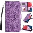 thumbnail image 1 of Case for iPhone 13, Case Sunflower Embossed PU Leather Flip Cover Wallet Case with Cards Slot Holder Kickstand with Strap Protective Cover for iPhone 13,Purple, 1 of 10