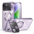 thumbnail image 1 of Case for iPhone 13 Clear Case with Lens Holder Stand, Magnetic Phone Case Compatible with MagSafe, Military-Grade Protection, Shockproof Armor Secure Lock Metal Bumper Case, Purple, 1 of 7
