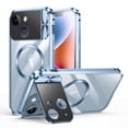 thumbnail image 1 of Case for iPhone 13 Clear Case with Lens Holder Stand, Magnetic Phone Case Compatible with MagSafe, Military-Grade Protection, Shockproof Armor Secure Lock Metal Bumper Case, Blue, 1 of 7