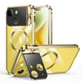 thumbnail image 1 of Case for iPhone 13 Clear Case with Lens Holder Stand, Magnetic Phone Case Compatible with MagSafe, Military-Grade Protection, Shockproof Armor Secure Lock Metal Bumper Case, Gold, 1 of 7