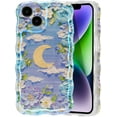 thumbnail image 1 of Case for iPhone 13, Colorful Retro Oil Painting Flower Leaves Moon Cloud Pattern Laser Cute Curly Wave Edge Exquisite Phone Cover Stylish Durable TPU Protective Case for Girls Women - Purple#3, 1 of 18