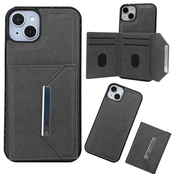 Case for iPhone 13 Compatible with MagSafe Magnetic 2-in-1 Detachable Wallet Case with Card Slots for Women Men, Classic PU Leather Flip Kickstand Shockproof Protective Case, Gray