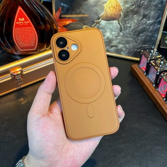 Case for iPhone 13, Compatible with Magnetic Wireless Chargers, TPU+PC Material, with Lens Protector, Shockproof Protective Lightweight Ultra Slim Back Case for iPhone 13, Brown