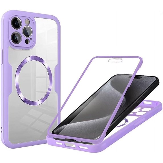Case for iPhone 13,Full-Body Rugged Stylish Protective Clear Colorful Back Hybrid 3-in-1 with Built-in Screen Wireless Charging Protector Phone Case for iPhone 13,6.1 inch 2021 (Purple)