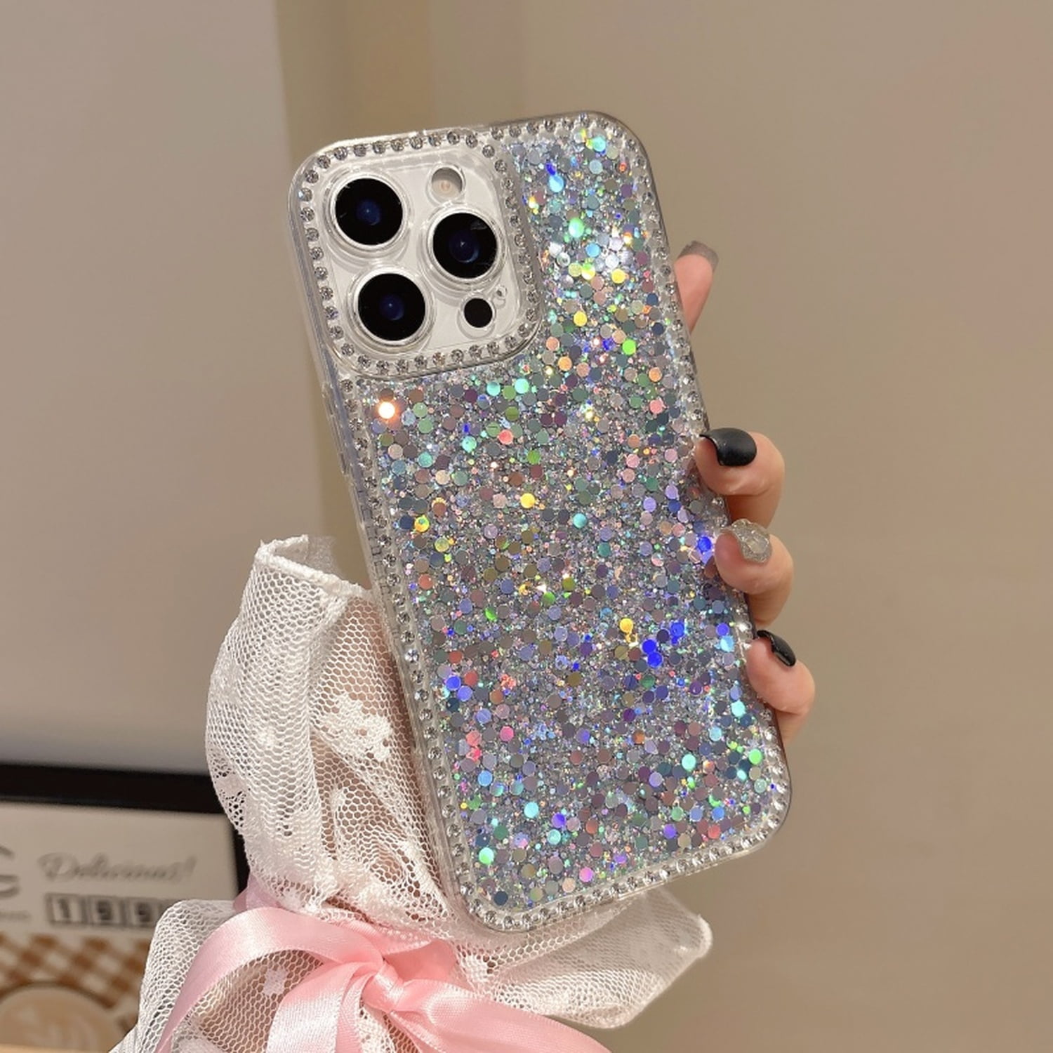 Case for iPhone 13, Glitter Diamond Rhinestone Edge Shiny Bling Sparkly ...