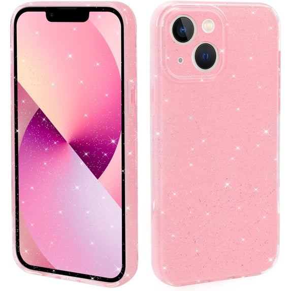 Case for iPhone 13 Glitter, Shiny Bling Sparkle Cover for Women, Soft TPU Slim Fit Shockproof Protective Phone Cases Compatible with iPhone 13(6.1 Inch)-Pink Glitter