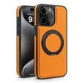 thumbnail image 1 of Case for iPhone 13 with Kickstand, Compatible with Mag-Safe, Luxury Classic PU Leather Magnetic Ring Holder Stand Shockproof Protection Phone Cover for iPhone 13, Orange, 1 of 11