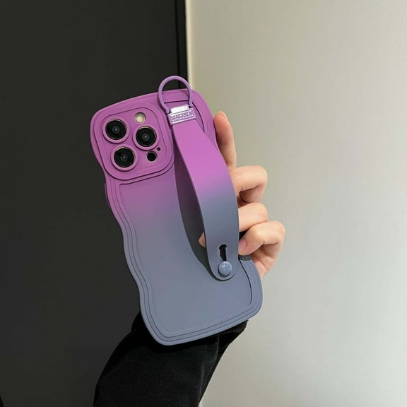 Case for iPhone 13, Luxury Gradient Color Silicone Cute Wavy Frame Wristband Kickstand Skin Friendly Ultra Slim Phone Case Cover for Men Women Boys Girls for iPhone 13, Purple+Gray