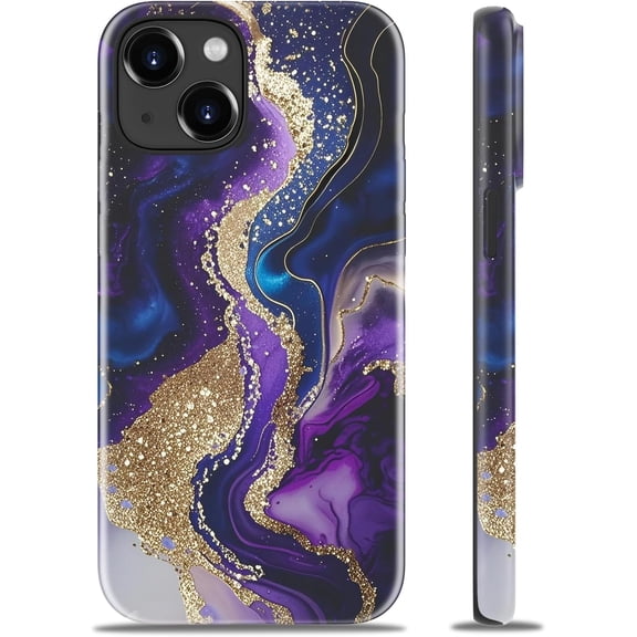 Case for iPhone 13 Mini Case - Wireless Charging - Dual-Layer Hard Shell & Silicone Cover - Protective Phone Case with Cute Wildflower Designs for Women - Mystic Goldstream
