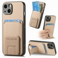 thumbnail image 1 of Case for iPhone 13 Mini with Hidden Kickstand, Carbon Fiber Texture Wallet Case with Card Holder for iPhone 13 Mini Magnetic Car Mount Shockproof Military Grade Protection Cover, Khaki, 1 of 10