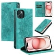 thumbnail image 1 of Case for iPhone 13 Mini Wallet Case for Women Girls with Card Holder, Embossed Flower Pattern Magnetic Flip PU Leather Purse Shockproof Protective Phone Cover for iPhone 13 Mini, Green, 1 of 11