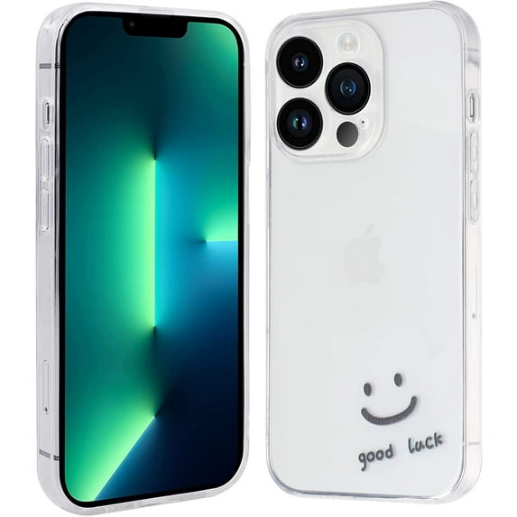 Case for iPhone 13 Pro 2021 (6.1 Inch), Clear TPU Cover with Fashion Cute Designs for Women Girls, Slim Fit Durable Protective Phone Case for iPhone 13 Pro, Black Smiley Face