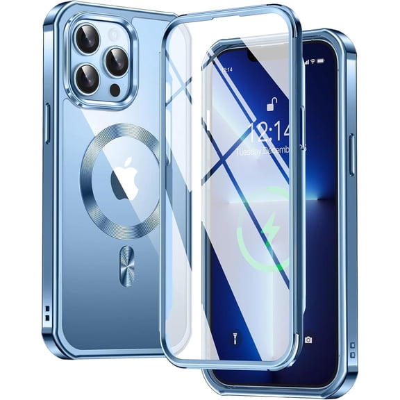 JETeacka iPhone 13 Pro Case(6.1") Full Body Rugged Built-in Touch Sensitive Screen Protector Anti-Scratch Clear Case, Sierra Blue