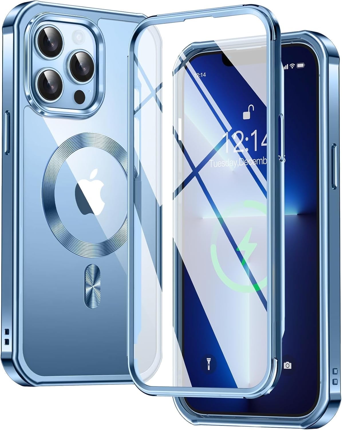 JETeacka iPhone 13 Pro Case(6.1") MagSafe Compatible Full Body Rugged Built-in Touch Sensitive Screen Protector Anti-Scratch Clear Case, Sierra Blue