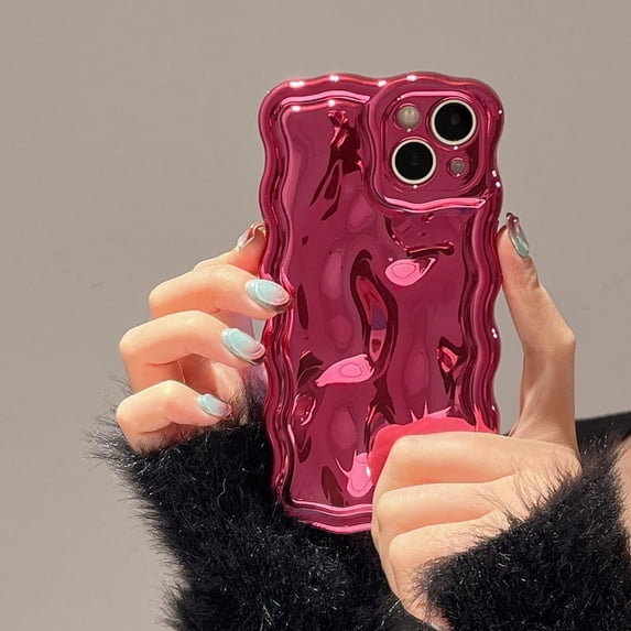 Case for iPhone 13 Pro,3D Meteorite Bubble Pattern Electroplate Plating Glitter Curly Wavy Frame Glossy Case,Soft TPU Shockproof Case for iPhone 13 Pro Phone Case 6.1 Inch,Hot Pink