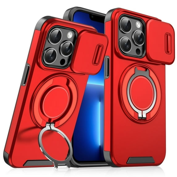 Case for iPhone 13 Pro 6.1-inch, Built In Slide Camera Cover & Rotatable Kickstand Sliding Ring Heavy Duty ShockProof Protective Case for iPhone 13 Pro,Red,For iPhone 13 Pro
