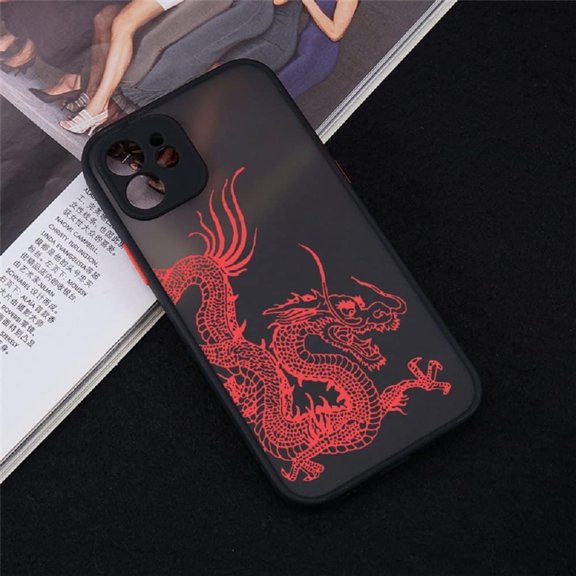 Case for iPhone 13 Pro 6.1 inch, Clear Fashion Animal Sculpture Dragon Cartoon Pattern Frosted PC Back 3D and Soft TPU Edge Bumper Silicone Shockproof Protective Case - Black#1