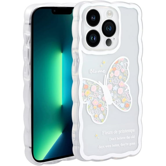 Case for iPhone 13 Pro, Case Cute Cartoon White Butterflies for Girls Shockproof TPU Bumper Protective Case for iPhone 13 Pro 2021 (6.1 Inch), Colorful Butterflies