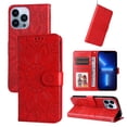thumbnail image 1 of Case for iPhone 13 Pro, Case Sunflower Embossed PU Leather Flip Cover Wallet Case with Cards Slot Holder Kickstand with Strap Protective Cover for Apple iPhone 13 Pro, Red, 1 of 13
