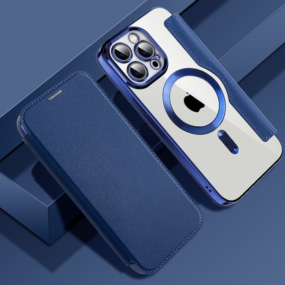 Case for iPhone 13 Pro Case Wallet Compatible with Magsafe, Shockproof Full Protective Flip Folio Wallet Case with RFID Blocking Card Slots PU Leather Cover with Lens Protector - Darkblue