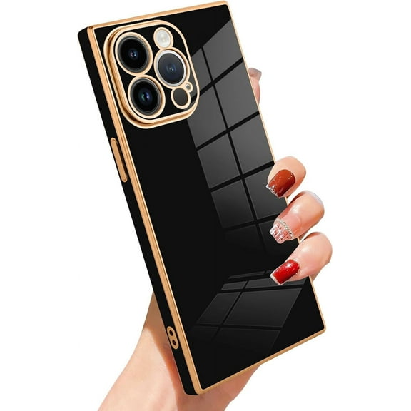 Case for iPhone 13 Pro Case Cute Plating Gold Case for Women Girls Soft TPU Shockproof Raised Full Camera Protection Electroplate Bumper Cover for iPhone 13 Pro-Black