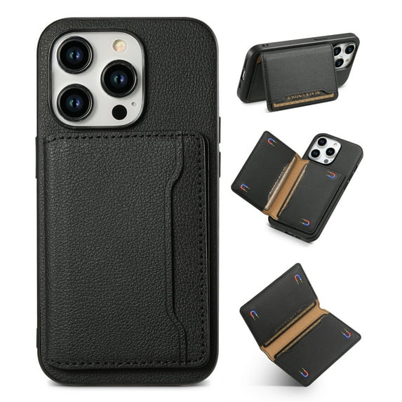 Case for iPhone 13 Pro with Detachable Card Holder, Wallet Sticker on Luxury PU Leather Slim Phone Case with Flip Kickstand Shockproof Protection Cover for iPhone 13 Pro, Black