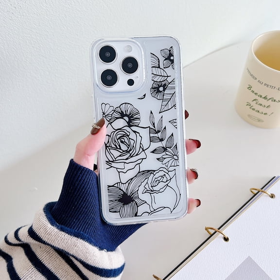 Case for iPhone 13 Pro Flower Design Floral Pattern Slim Cute Case for Women Girls, TPU Bumper Shockproof Scratch Resistant Non-Yellowing Protective Clear Cover for iPhone 13 Pro, Flower-C