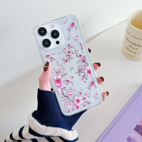 Case for iPhone 13 Pro Flower Design Floral Pattern Slim Cute Case for Women Girls, TPU Bumper Shockproof Scratch Resistant Non-Yellowing Protective Clear Cover for iPhone 13 Pro, Flower-E