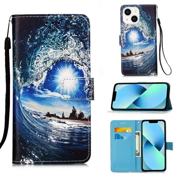 Case for iPhone 13 Pro, Folding Flip Leather Wallet Shockproof Protective Cover with Card Slots Kickstand Magnetic Closure Cute Girls Women Cover,Sunshine