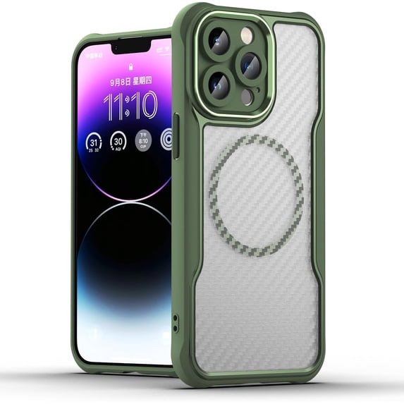 Case for iPhone 13 Pro,Full-Body Rugged Carbon Fibre Protective Clear Back Hybrid Magnetic with Wireless Charge Shockproof Protector Phone Case for iPhone 13 Pro,6.1 inch 2021 (Green)