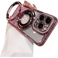 thumbnail image 1 of Case for iPhone 13 Pro with Holder Stand,Glitter Plated Bling Luxury Rhinestone Phone Case（Compatible with MagSafe） Shockproof Kickstand Design for iPhone 13 Pro-Pink, 1 of 14