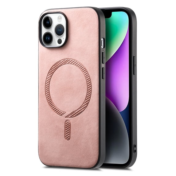 Case for iPhone 13 Pro Magnetic Compatible with MagSafe, Slim Luxury Skin-Feel PU Leather Non-Slip Grip Shockproof Bumper Cover Magnetic Support Car Mount Phone Case for iPhone 13 Pro, Pink