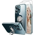 thumbnail image 1 of Case for iPhone 13 Pro Max with 2 Tempered Glass Screen Protector, Clear Body Soft TPU Shockproof Case with 360 Degree Rotation Ring Kickstand for iPhone 13 Pro Max 6.7 inch, Clear, 1 of 8