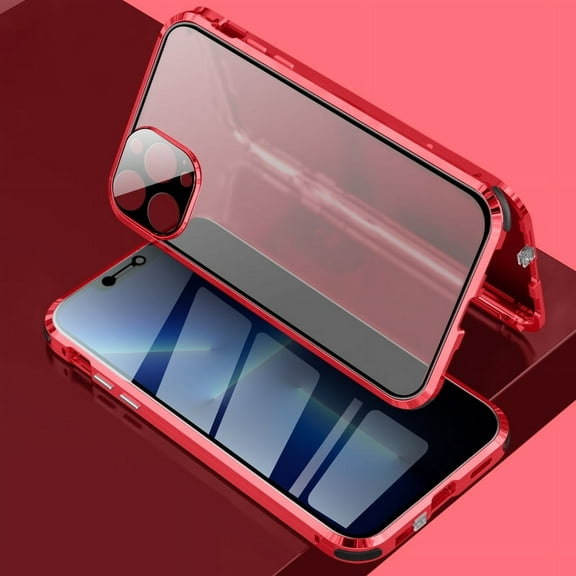 Case for iPhone 13 Pro Max 6.7 inch, Anti Peep Privacy Magnetic Case with Lens Protective Cover and Lock Magnetic Magnetic Absorption Metal Bumper Frame Thin Protective Anti-Spy Phone Case, Red