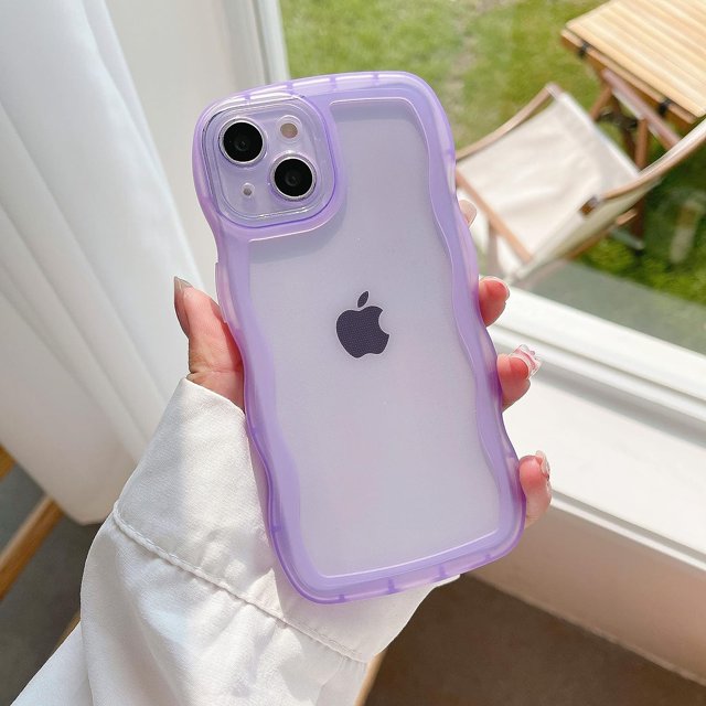Case for iPhone 13 Pro Max 6.7 inch, Curly Waves Frame Shape Solid Color Phone Case Clear Soft Shockproof Crystal Non-Yellowing TPU Anti-Scratch Phone Cover Transparent Bumper Cover - Purple