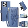thumbnail image 1 of Case For iPhone 13 Pro Max Butterfly Flower Multi-card Holder Zipper Wallet With Lanyard Magnetic Clasp Flip Stand Leather Phone Case,Blue,For iPhone 13 Pro Max, 1 of 9