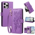 thumbnail image 1 of Case For iPhone 13 Pro Max Butterfly Flower Multi-card Holder Zipper Wallet With Lanyard Magnetic Clasp Flip Stand Leather Phone Case,Purple,For iPhone 13 Pro Max, 1 of 9