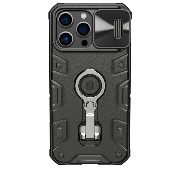Case for iPhone 13 Pro Max Case with 180 Degree Adjustable Stand, Sliding Camera Cover, Military Grade Shockproof Protective Case Compatible with Wireless Charger, Black