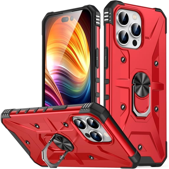 Case for iPhone 13 Pro Max Case Military Grade Drop Case with Kickstand Metel Ring Magnetic Holder Shockproof Protective for iPhone 13 Pro Max Phone Case (Red)